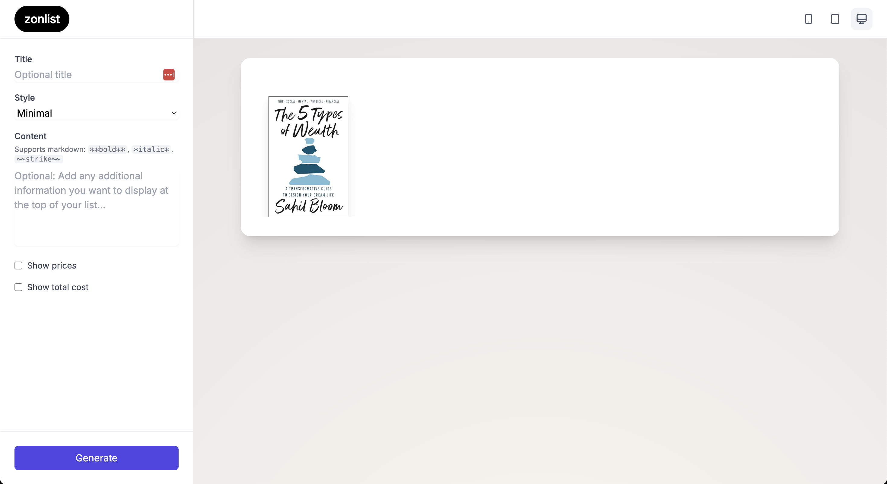 zonlist editor interface