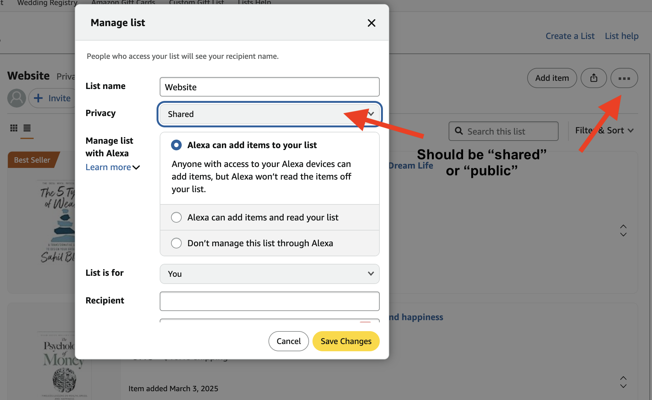 Amazon wishlist privacy settings